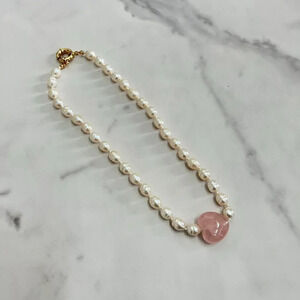 Baroque Freshwater Pearl Rose Quartz Heart Beaded Necklace